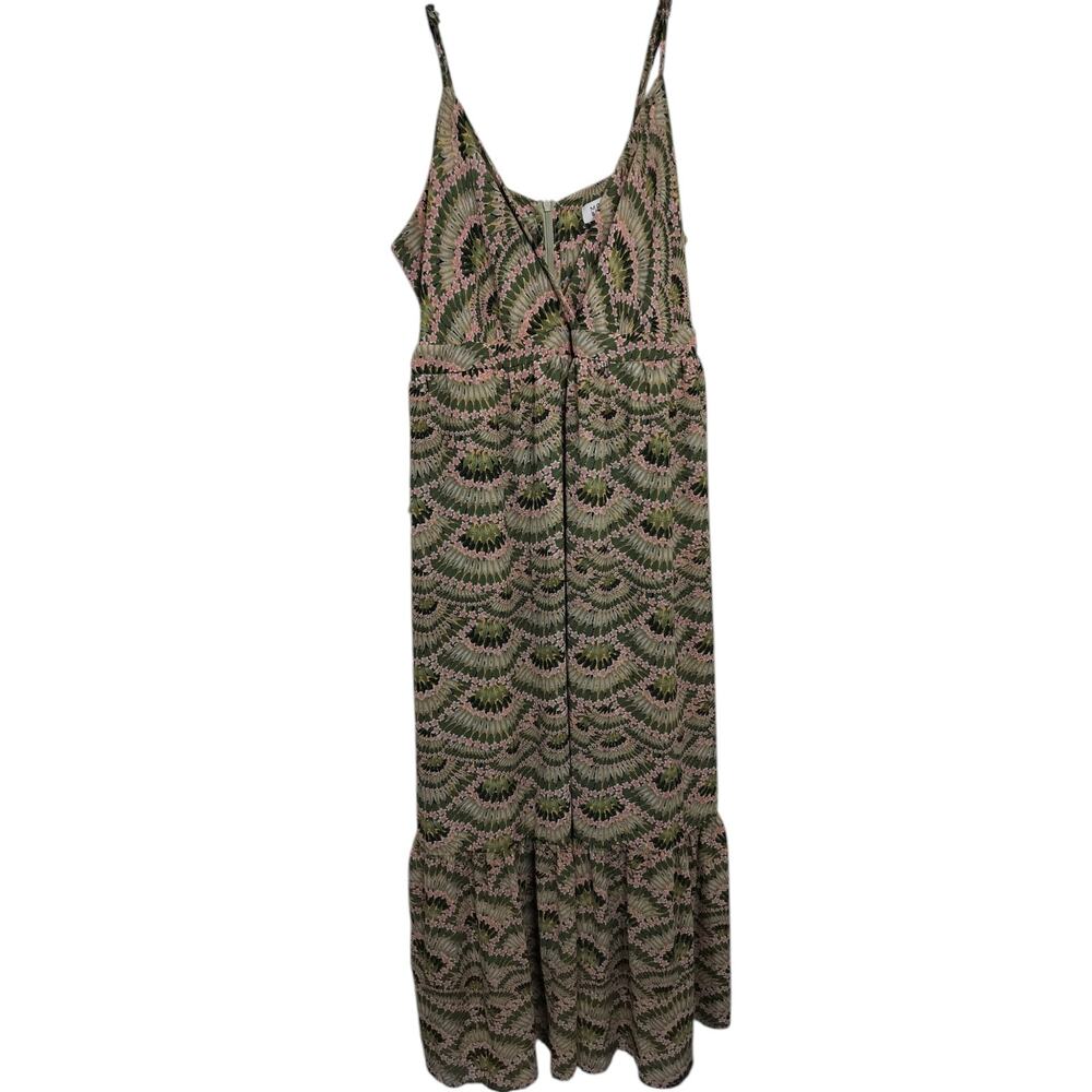 5287) Molly Brecken Tropical Khaki Green Print Ruffle Tiered Midi Dress XL - Picture 2 of 10